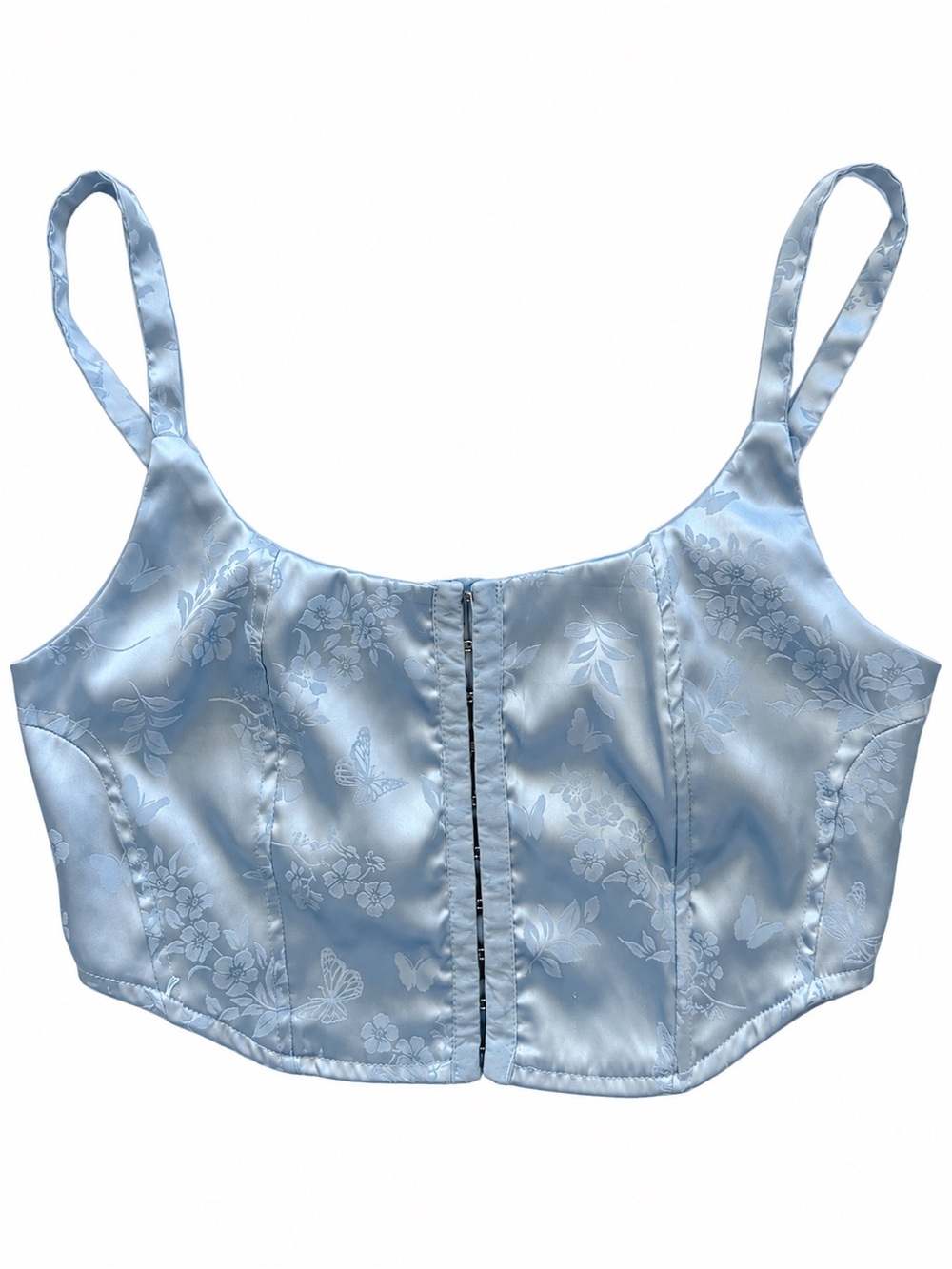 Light Blue Satin Floral Butterfly Corset Bustier Top Size M